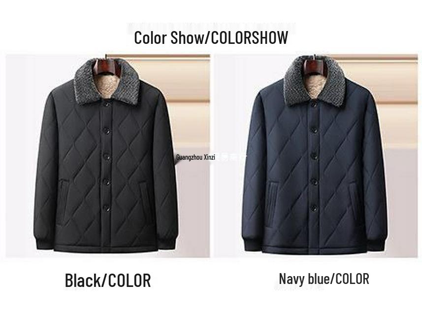 Men's Winter Thickened Lapel Jacket - Plus Velvet, Warm, Loose Fit for Middle-aged & Elderly