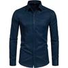 Men's Long Sleeve Shirt, 4-Way Stretch Solid Color Button-Up Shirt, Regular Fit Square Collar Minimalist Daily Top