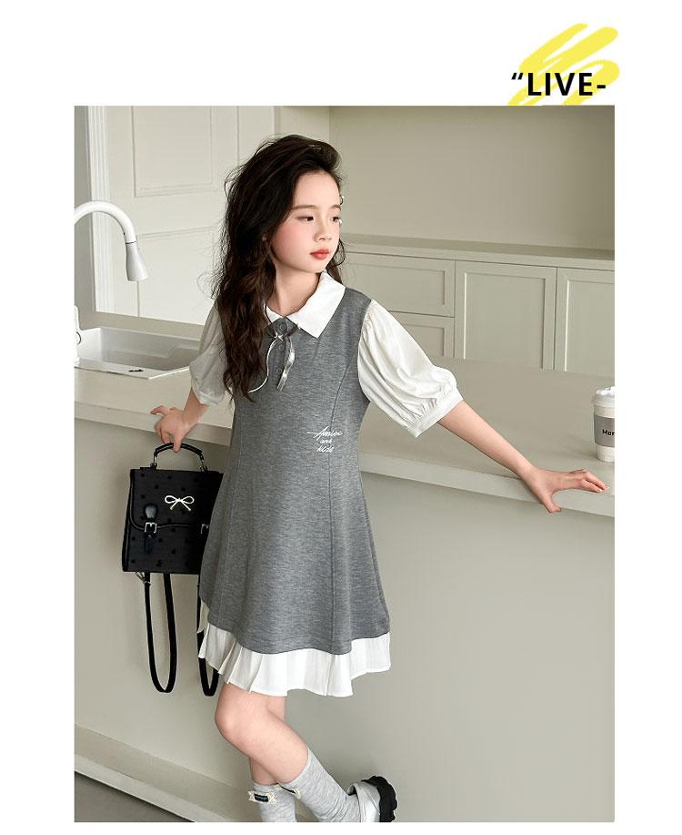 Girl's Super Beautiful Dress, College Style Shirt Dress, 2026 New Summer Short Sleeved Korean Version, Big Children's Trend
