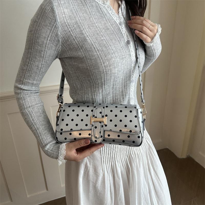 French Retro Polka Dot Underarm Bag Women Versatile Shiny Small Shoulder Baguette Bag