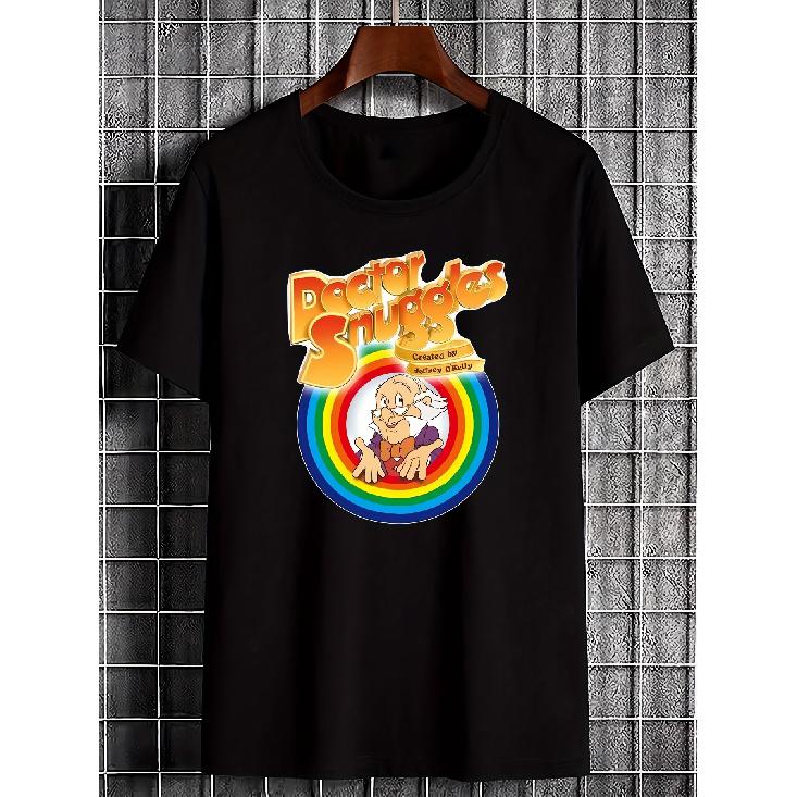 NWT Dr Snuggles Retro Vintage T-Shirt - Unisex Casual Streetwear Featuring The Iconic Dr Snuggles Logo in a Rainbow Graphic, Made from Soft S чёрный