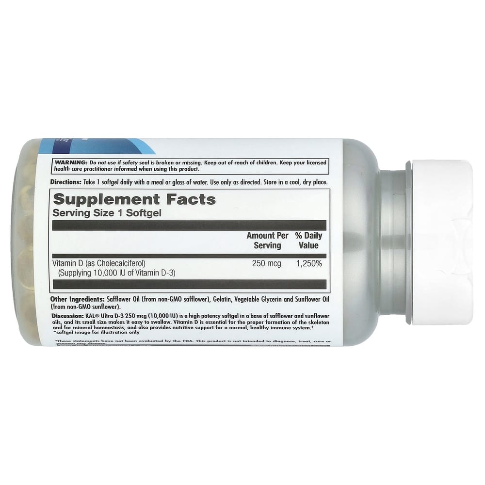 KAL Ultra D-3 250mcg (10000IU) Softgels, 90 Count