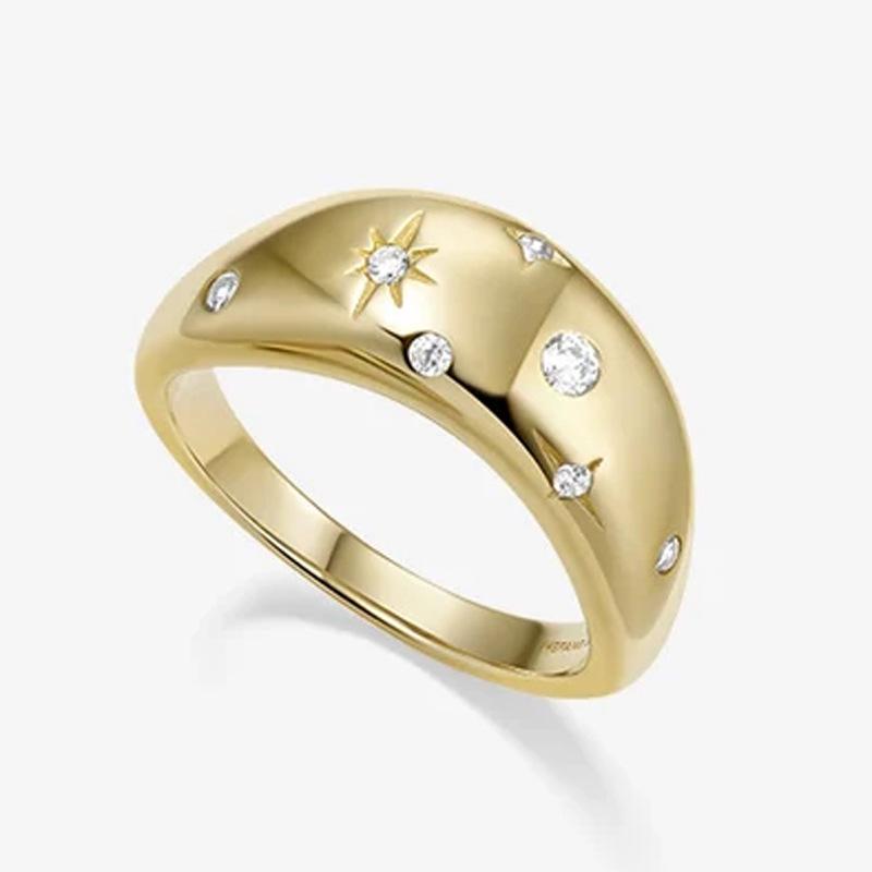 Кольцо HEFANG Starlight Gold - Роскошный Подарок на День Рождения «Звездное Небо» Size 6
