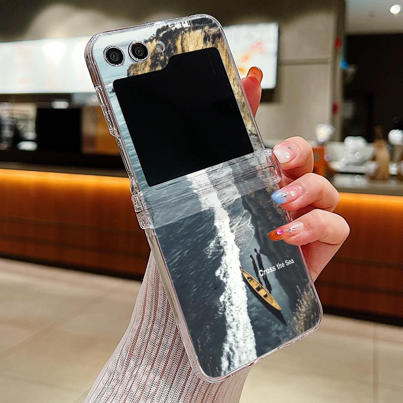 INS Sea Scenery Pattern Clear Case For Samsung Galaxy Z Flip5 Flip6 Flip4 Hard PC Folding Phone Cover For Samsung Z Flip 6 5 4 3 Samsung Z Flip6