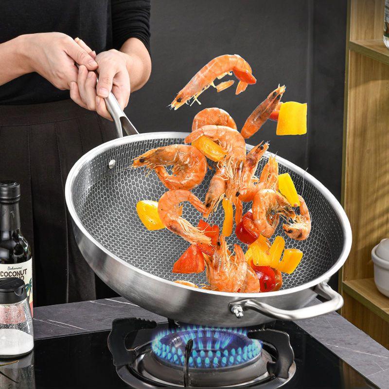 Stainless Steel Wok Honeycomb Non-stick Skillet Household Wok Induction Cooker Gas Cooker Wok Pan Pan Pan Set