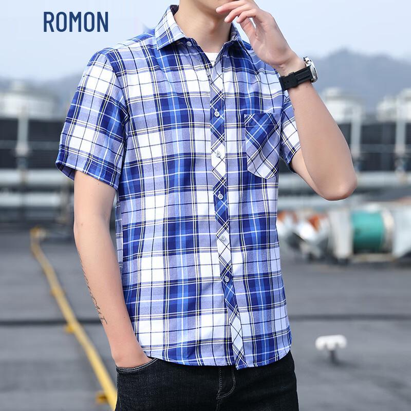 ROMON Men s Summer Cooling Plaid Short Sleeve Shirt L