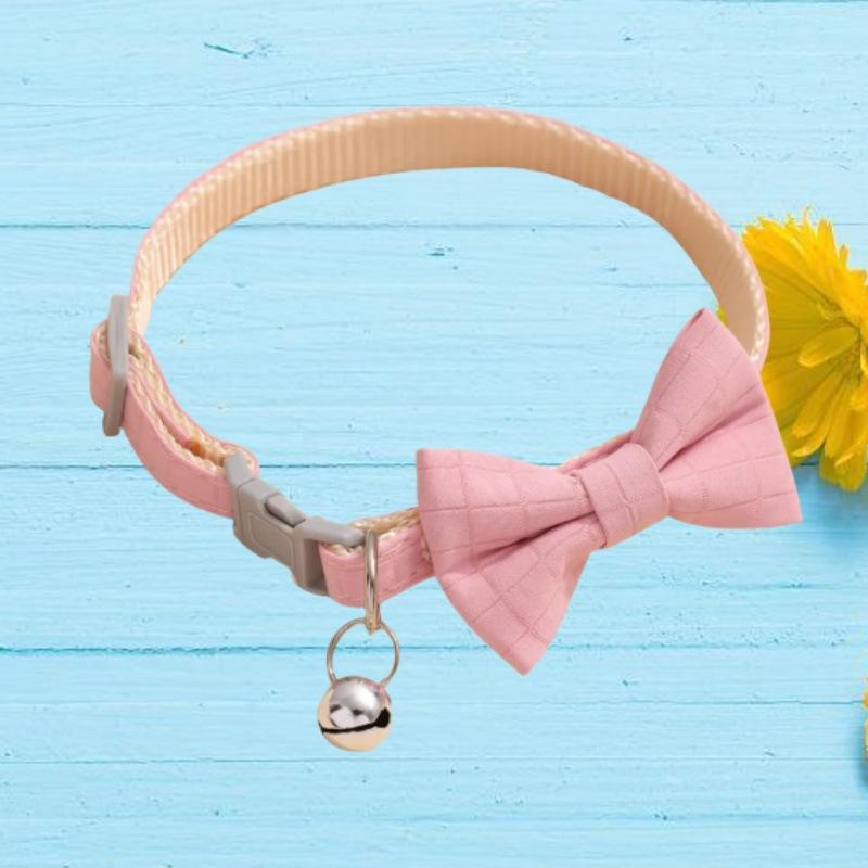 

Solid color simple pet collar bow bell style adjustable and comfortable universal pet accessory for cats and dogs рожевий