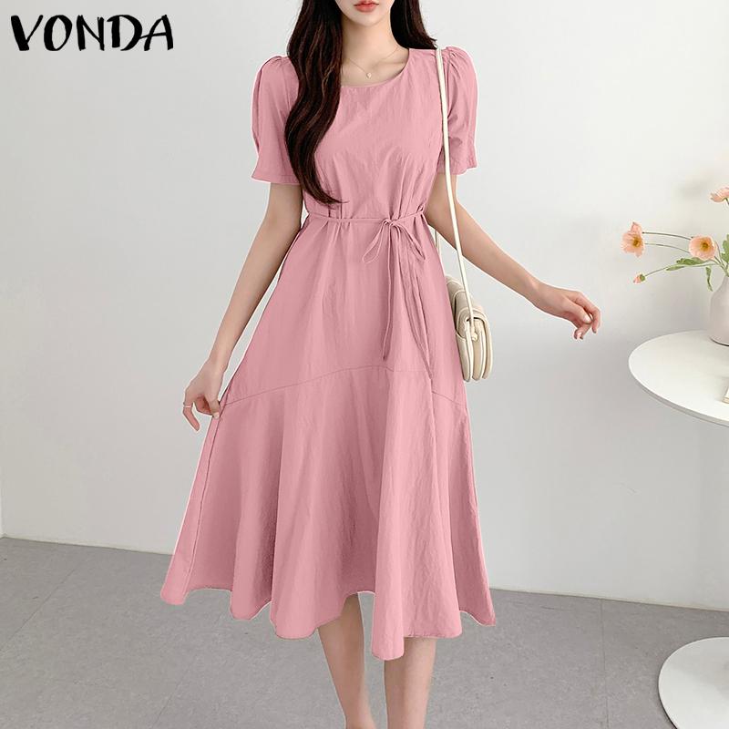 

VONDA Элегантное летнее длинное платье с пышными рукавами и шнуровкой