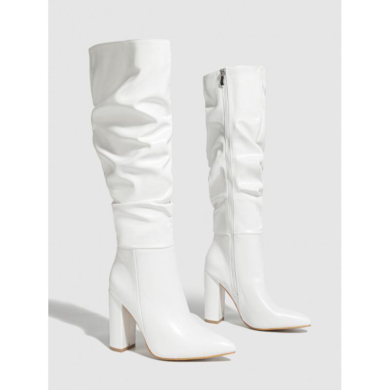 

2025 остроносые модные ботильоны на толстом каблуке, остроносые, с естественными складками, на внутренней молнии, большого размера 42