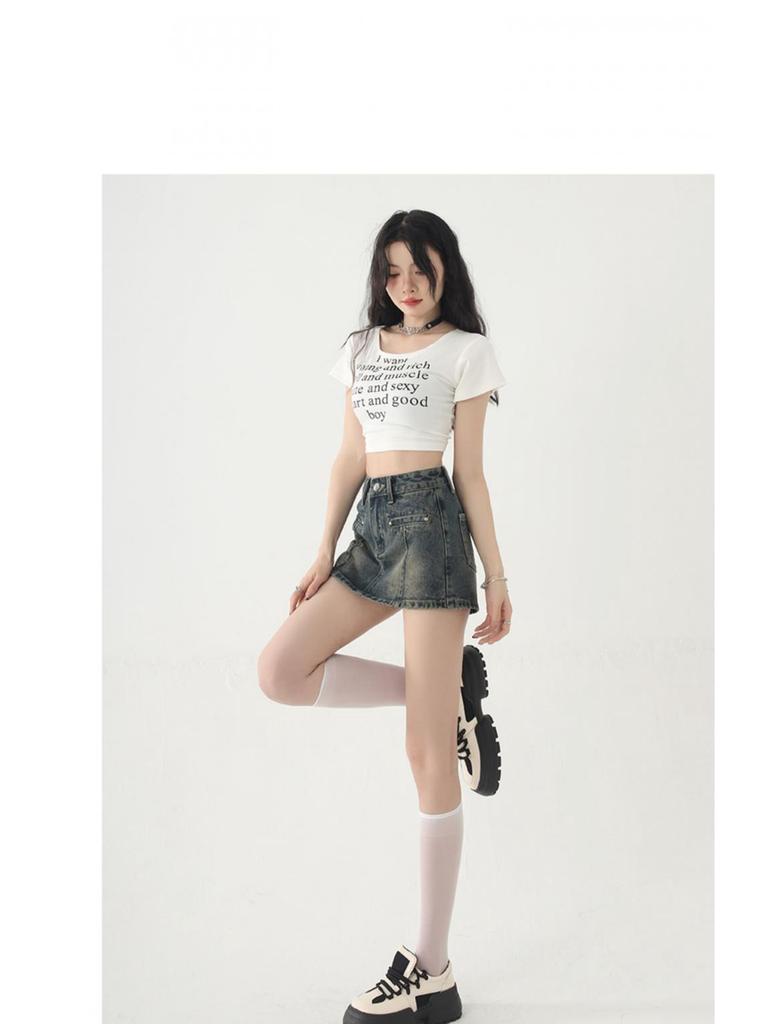 Korean Style High-Waist A-Line Denim Mini Skirt for Women - Spring/Summer Bodycon Skirt