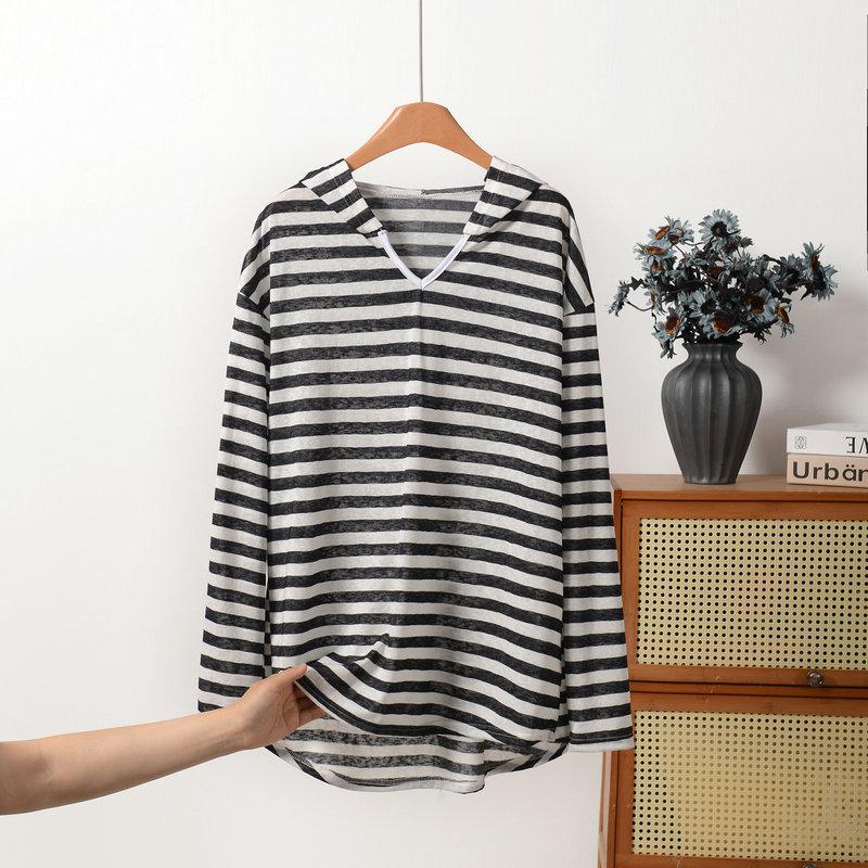 

Women Plus Size Striped Hooded Long Sleeve Pullover Sun Protection T-shirts Air Conditioning Tops Casual Outdoor Wear Tee Top XL чёрный