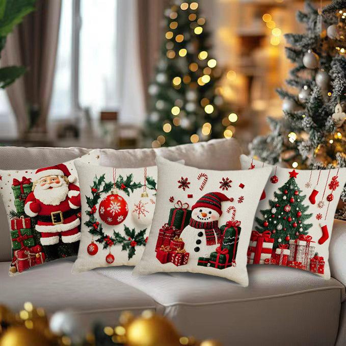 Santa Claus Bell Garland Pillow Cover Christmas Decorative Sofa Cushion Pillow Cover
