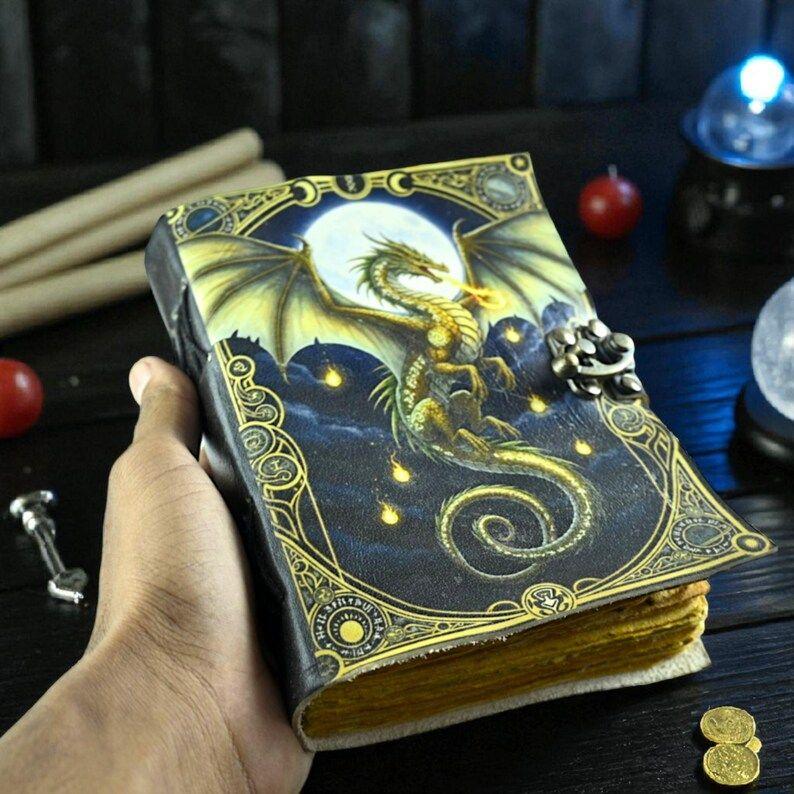 Dragon Leather Journal: Handmade Book of Shadows with Deckle Edge Paper