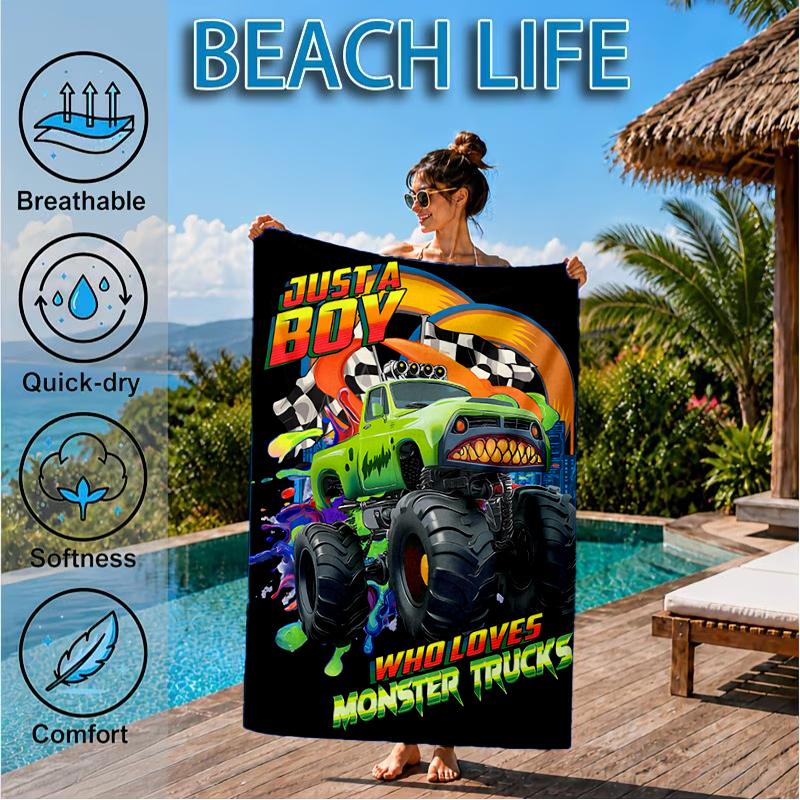 Mon-ster Truck Abenteuer Strandtuch, Super Weiche Mikrofaser, Perfektes Geschenk für Sie/Ihn, Geburtstag, für Pool, Strand, Reisen, Dekoration Strandparty