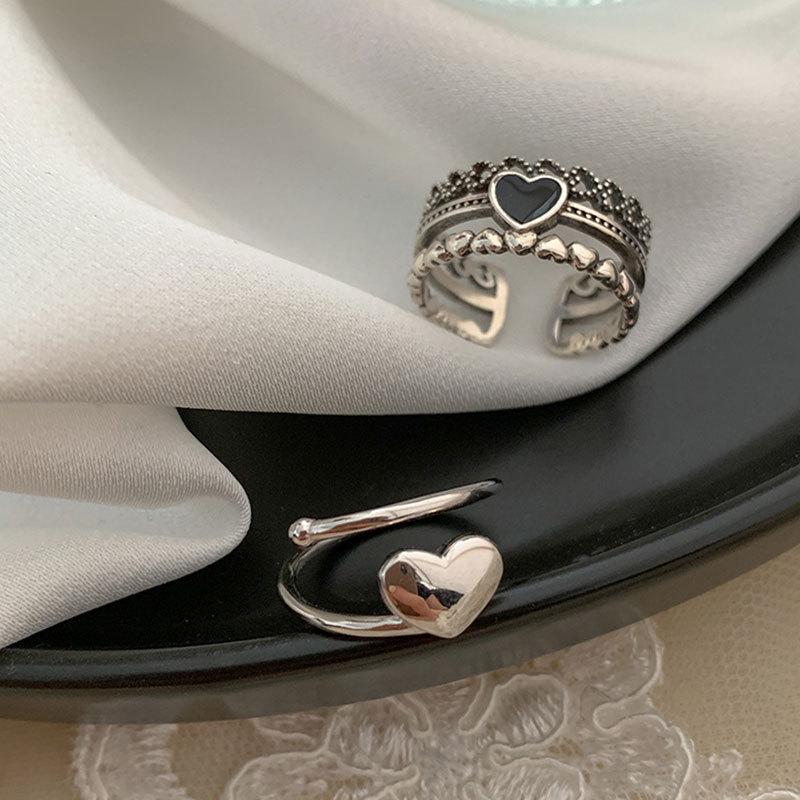 Korean Retro Heart-Shaped 925 Silver Open Ring for Women - Versatile, Trendy Design for Students and Everyday Wear