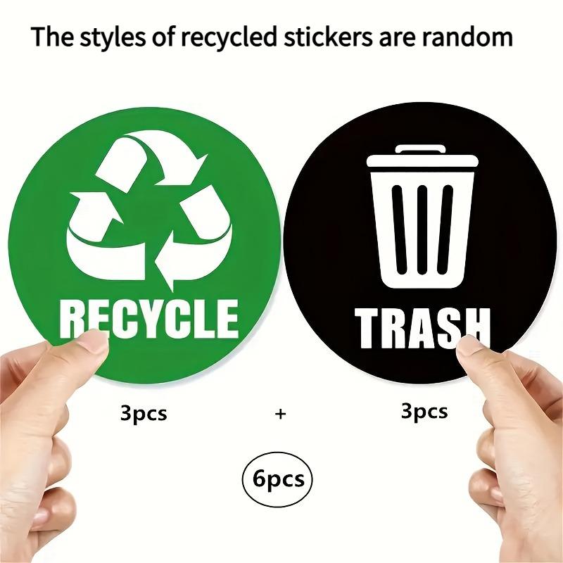 6pcs 5.9-Inch Round Trash Can Label Stickers-Green Recyclable,Black Waste,Sorting Adhesive Stickers,Waste Indicator Sign Sticker