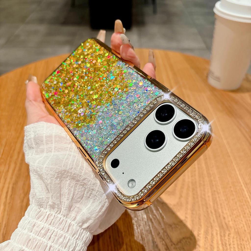 Rhinestone Lens Glitter Gradient Case for iPhone 17 Pro Max - Drop-proof, Electroplated Soft Protective Cover.