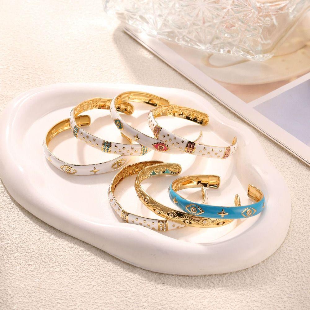 Oil Drip Design Women's Bangle Pink Green Rhinestone Demon's Eye Bracelets  Girls Gift