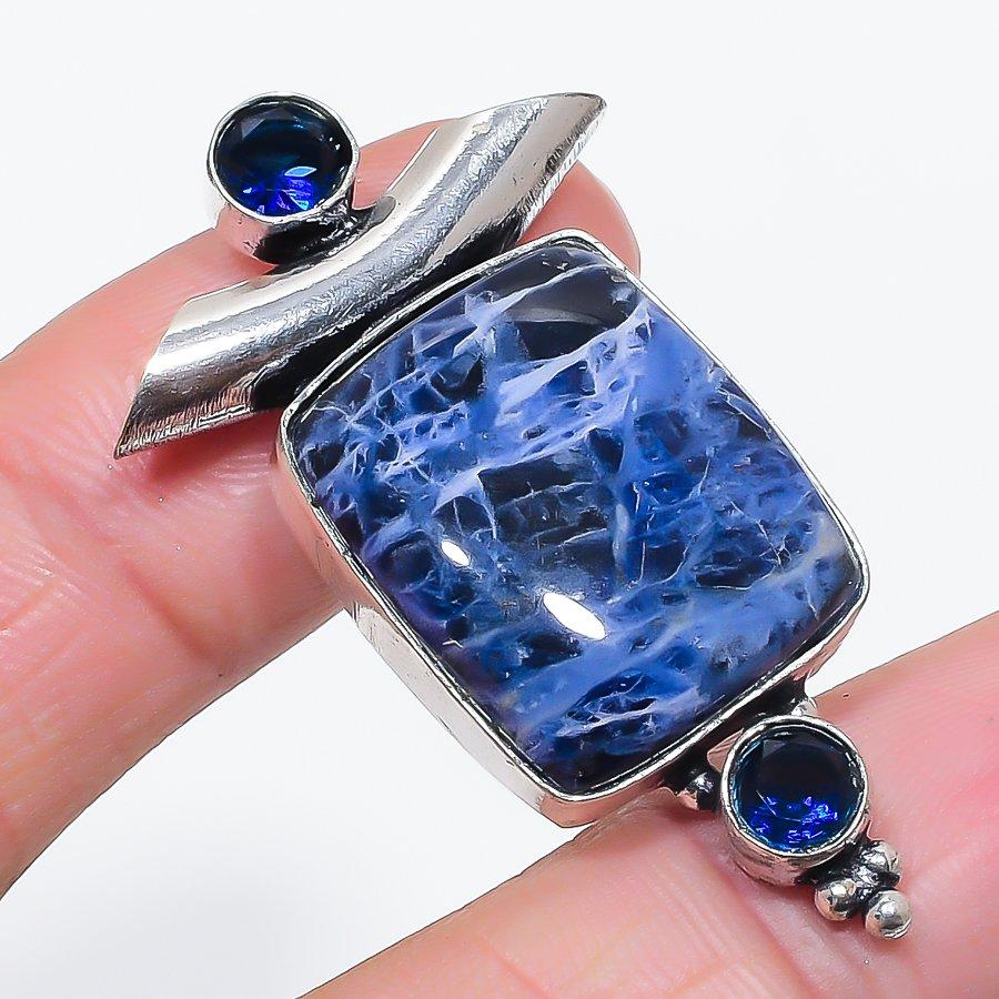 Natural Sodalite, Topaz Gemstone 925 Sterling Silver Jewelry Pendant 1.97" F5H81
