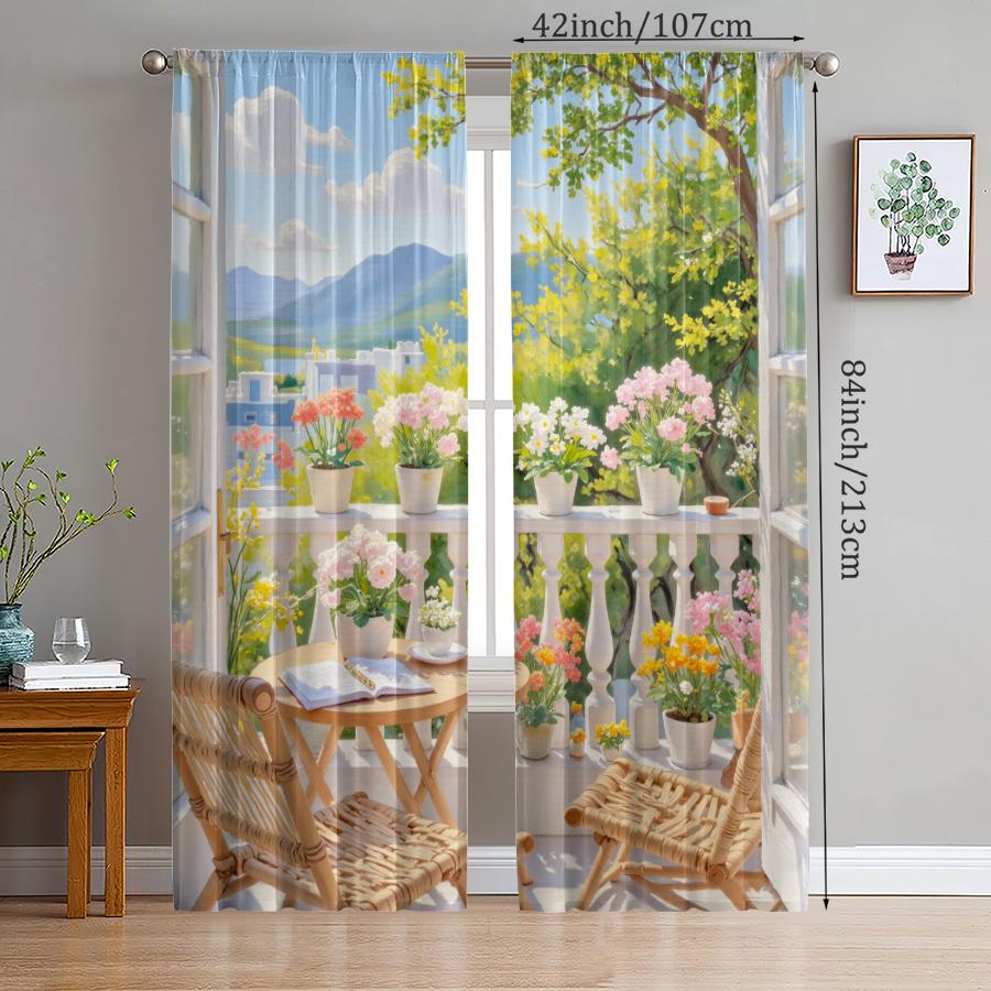 Spring Scenery Printed Curtains Pole Bag Christmas Decorations Home Room Made Of Polyester