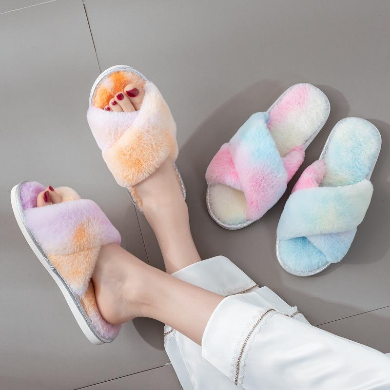 New Indoor Cotton Slippers Cross Wool Slippers PVC Fashion Ins Home Plush Slippers