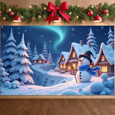 Xmas Village Banner Cozy Cottages Snowman Backdrop Christmas Background Starry Night Snowy Banner For Christmas Celebration New