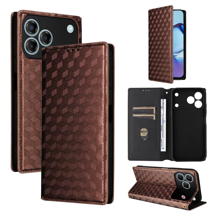 Cubic Grid Texture Flip Leather Phone Case