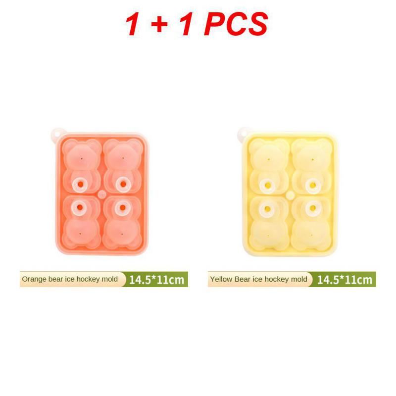 4 Grid Silicone Ice Cream Maker Mold Create Cute Teddy Bear Shape Ice Block Mold With Lid Summer Household Kitchen Accessories