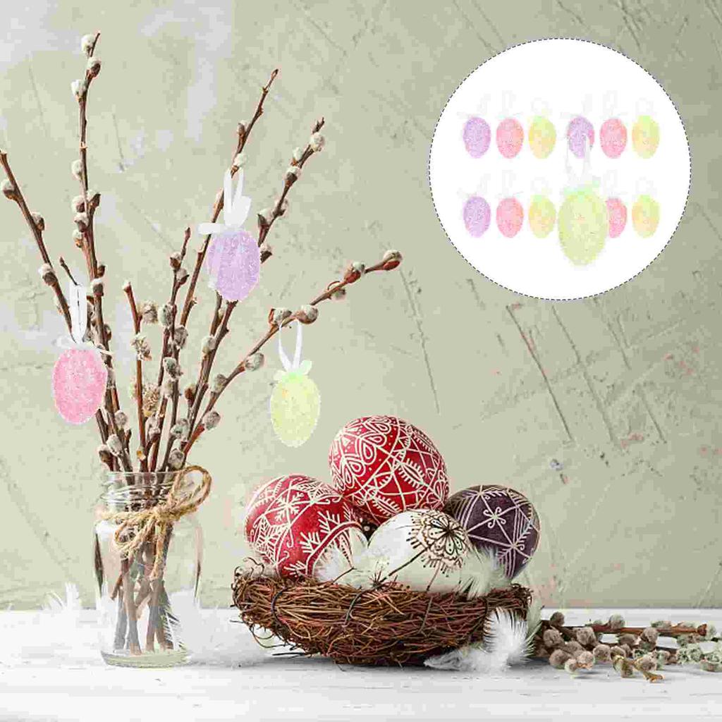 12 Pcs Eggs Easter Hanging Decorations Ornaments Decorating Pendant for Decorate Party Adornments