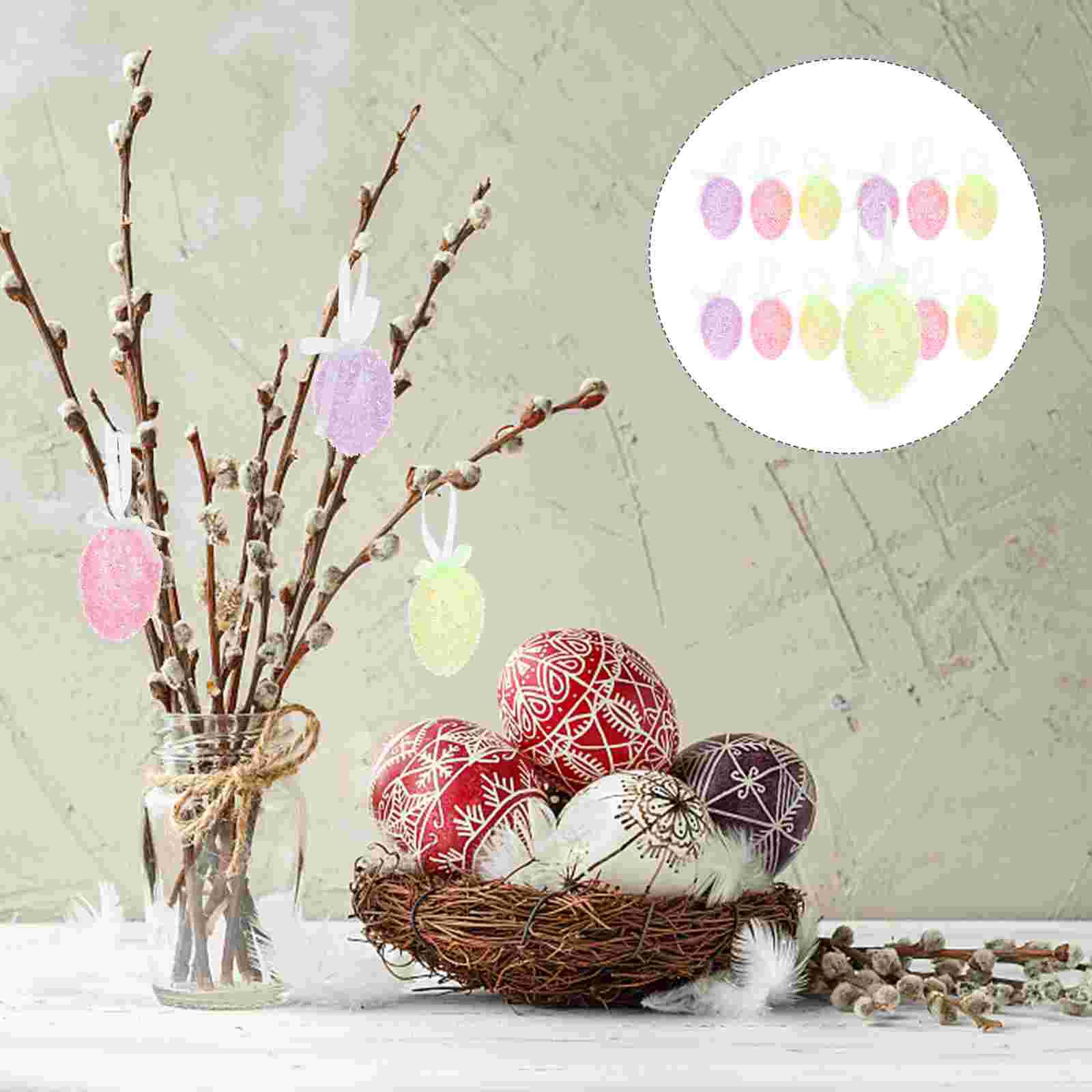 

12 шт. пасхальные яйца подвесные украшения украшения украшения подвеска для украшения вечеринки украшения 5.90X3.80X3.80CM