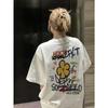 Womens Tee White Bold Letter Vibrant Floral Print Round Neck Short Sleeve Breathable Smooth Texture Casual Summer Top