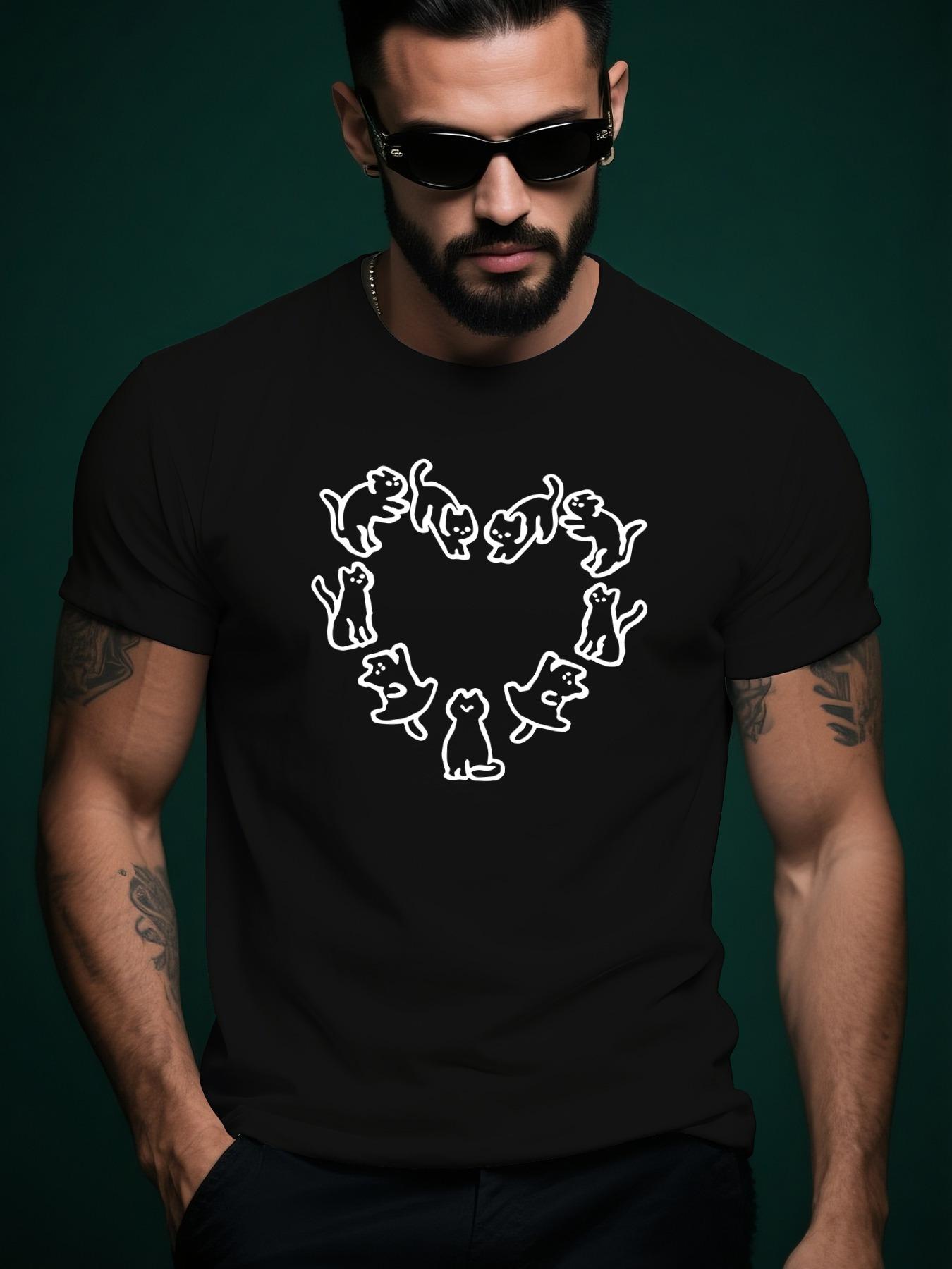 Summer Tshirt with Heart Kitten Graphic - Short Sleeve Cr... S