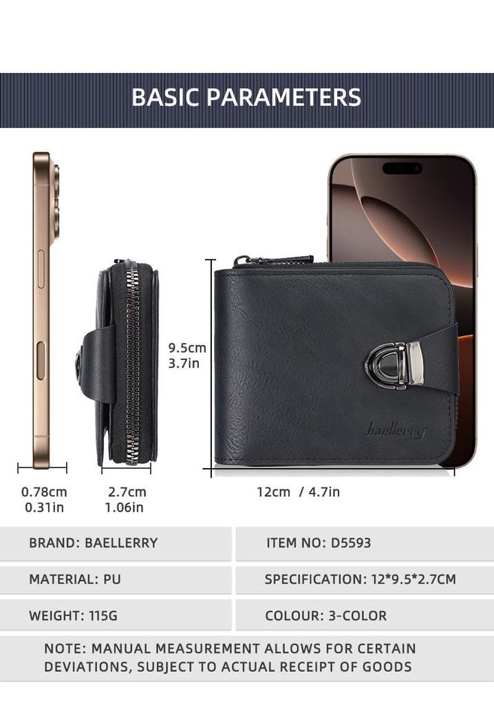 Men's Retro Multifunctional Short Wallet with Buckle and Zipper Coin Purse