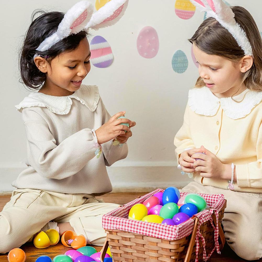 24-200PC Easter Egg Twisted Opening Eggshell Fillable Colored Plastic Eggshell Empty Bright Eggshell for Classroom Prize Supplie