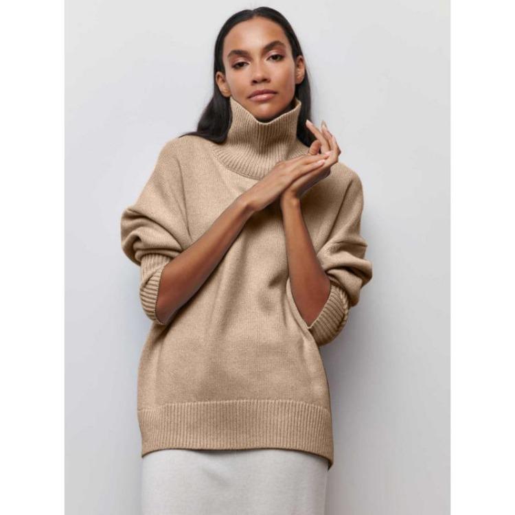 

Warm Elegant Women Turtleneck Sweater Thick Knitted Pullover Long Sleeve Casual Jumpers Solid Basic Tops for Autumn Winter L