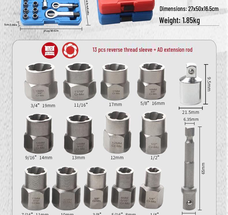 29-Piece Damaged Screw and Nut Extractor Set