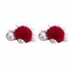 Korean Style Double-Sided Pearl Pompon Stud Earrings - Versatile Autumn/Winter Fashion Jewelry