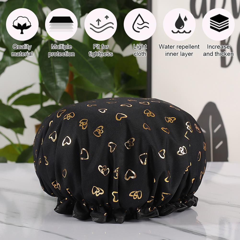 Waterproof Star Double Shower Cap Hair Cap Hot Gold Printed Terylene Cotton Shower Cap Bathing Women