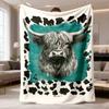 1pc Bohemian Cow Print Flannel Blanket - Soft Cozy Suitable for All Seasons Throw Bedspread with Cow, Suitable for Napping, Office, Travel, Picnic, Gi