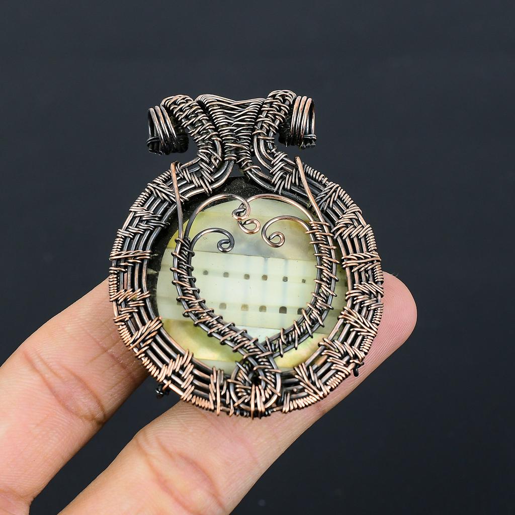 Natural Mother Of Pearl Gemstone Handmade Copper Wire Wrap Pendant 2.56" P3q21