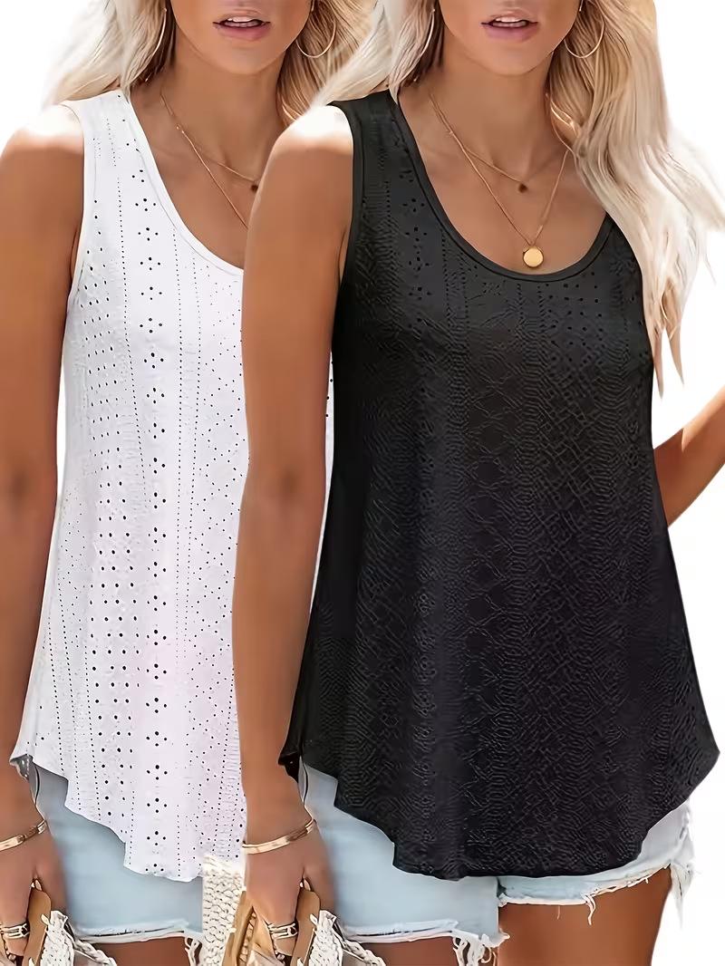 2024 Spring/Summer Women s Sleeveless Round Neck Jacquard Vest Top XL чёрный/белый
