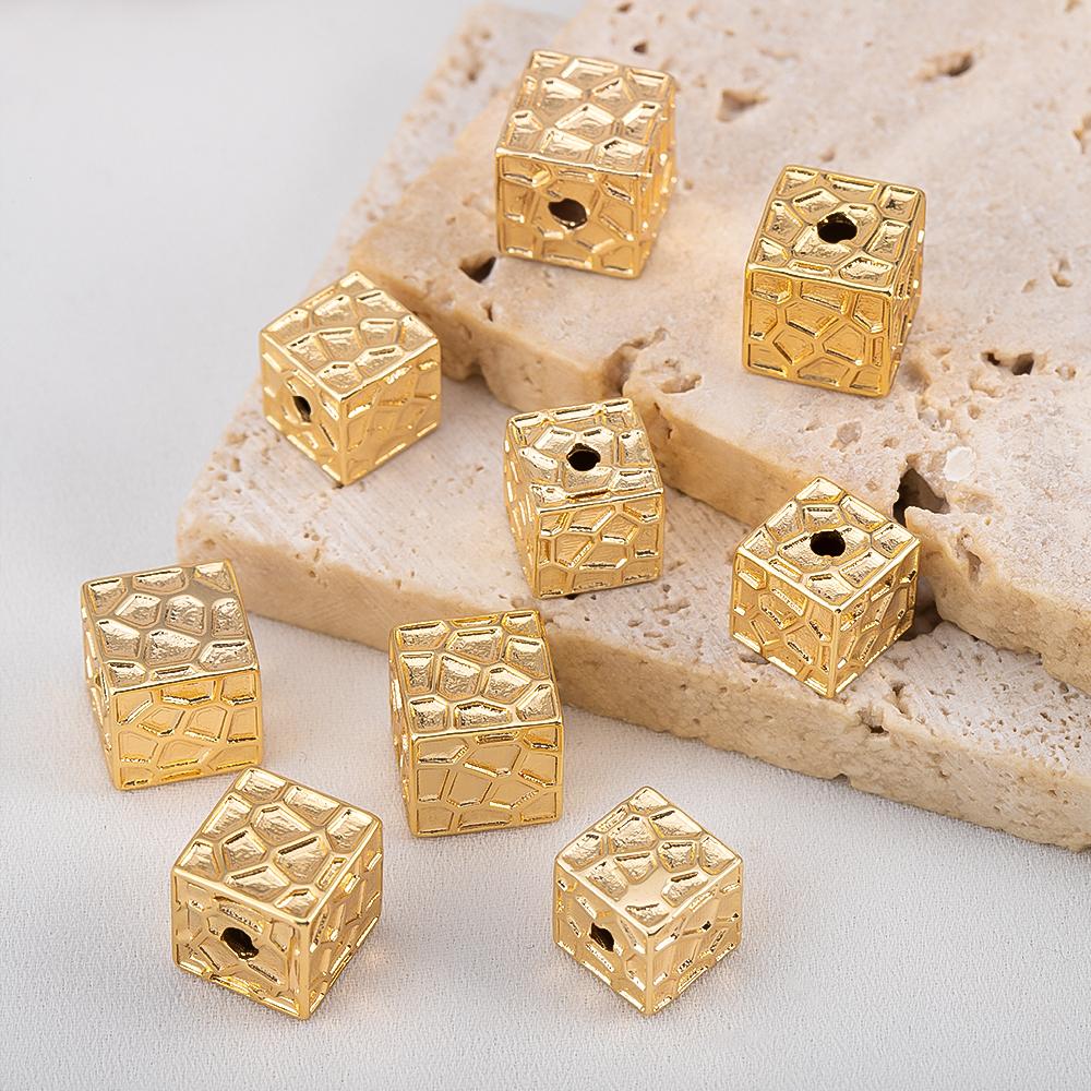 Gold Color Plated Copper Cube Spacers Bead for Jewelry Beads Separator Loose Charm Bead DIY Bracelet Necklace Making Accessories