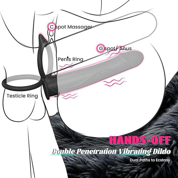 Umschnalldildo für Männer mit vibrierendem Penisring, Penishüllen-Vibrator, Sexspielzeug mit 10 Vibrationen, Doppeldildo für das Vergnügen von Männern, Paaren und Frauen