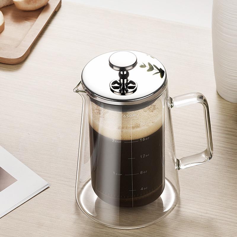 Double-layer Coffee Pot Glass French Press Pot with Filter Screen Heat-resistant and Thermal Insulation Coffee Utensils Household Filter Sharing Pot