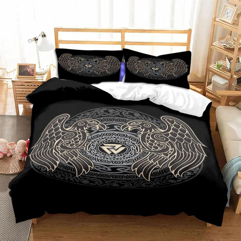 Viking Duvet Cover Set Viking Symbols Bedding Sets Scandinavian Folklore Motifs Northern Germanic Culture Celtic Comforter Cover