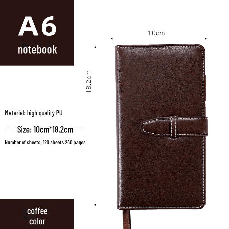 

Кожаный ретро-блокнот формата А6 с фирменным логотипом A6 кофейный