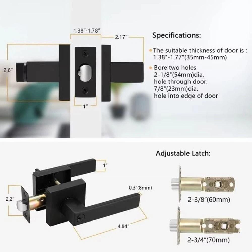 Square Three-pole Handle Lock Aluminum Zinc Zinc Alloy Interior Bedroom Burglar Lock Bathroom
