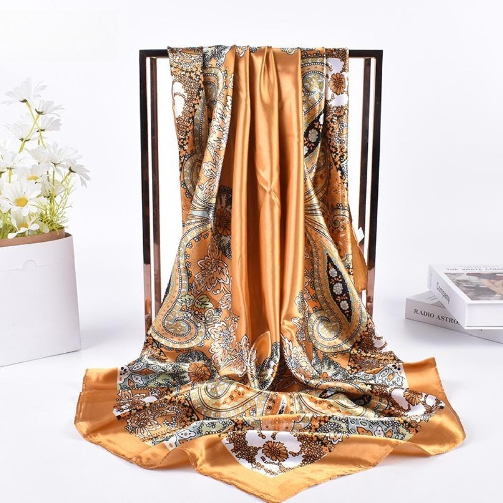 

90*90cm Head Scarf Women Square Silk Foulard Satin Bandana Cheveux Soft Neckerchief Hijab Hair Scarves for Ladies помаранчевий