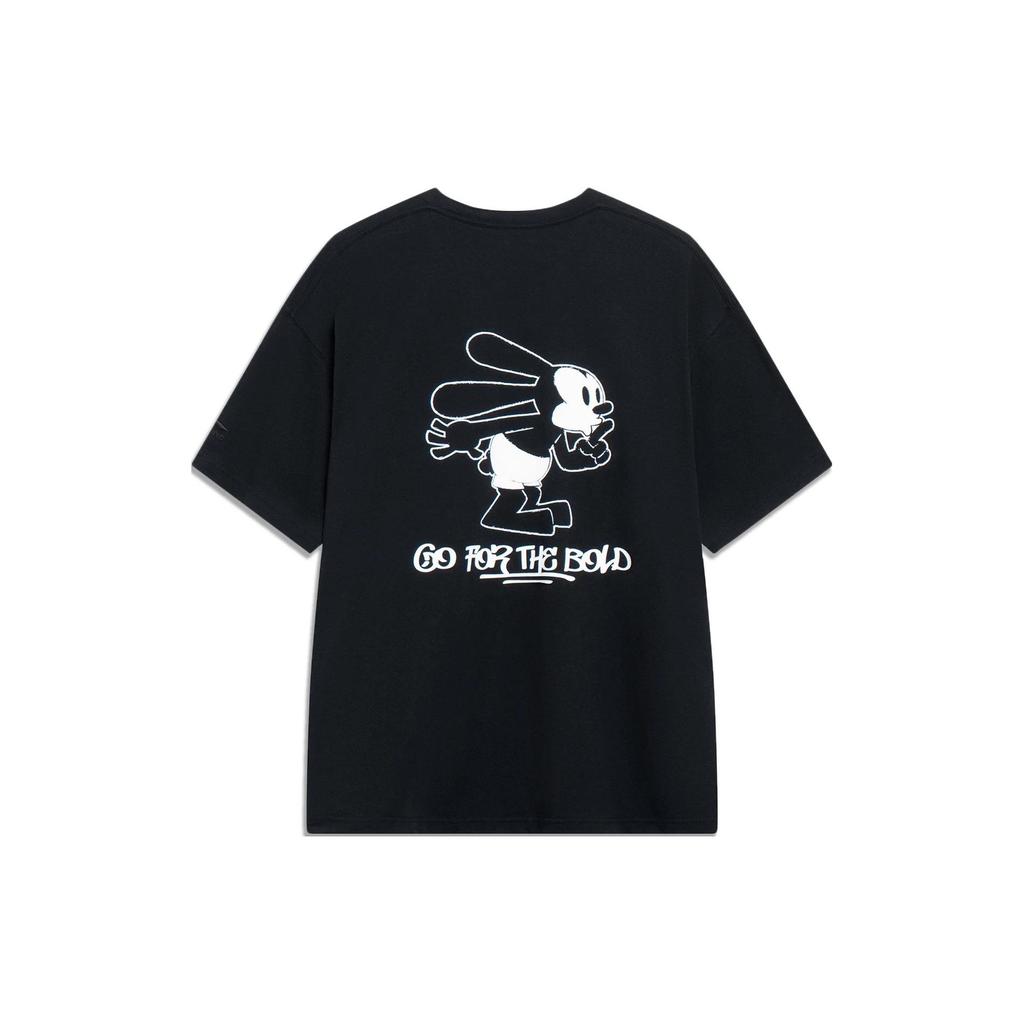 Li-Ning X Disney Mickey Print Crew Neck Pullover T-Shirt Unisex Tops Black AHST313-1