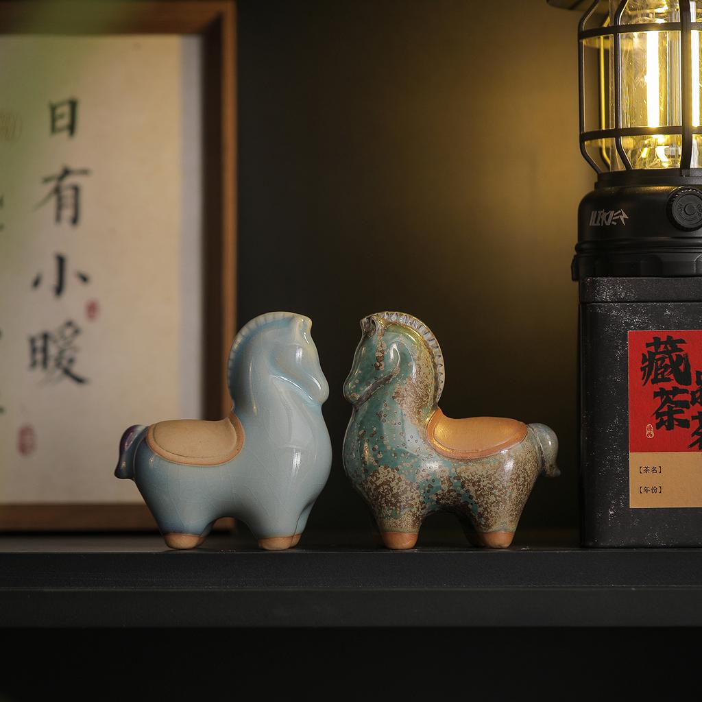 Tang Horse Ceramic Figurine Tea Pet for Living Room Entryway Wine Cabinet Office Desk Tea Table Home Accent Decor Gift